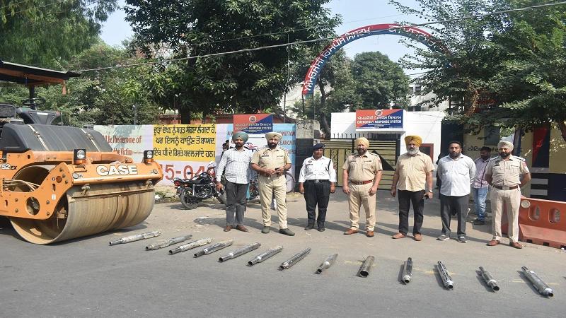 Punjab, Commissionerate Police, modified silencers, seized silencers destroyed by bulldozing, Swapan Sharma IPS, Commissioner of Police Jalandhar, jalandhar news, top jalandhar news- True Scoop