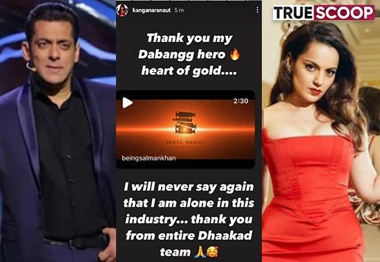 Kangana Ranaut Salman Khan, Kangana Ranaut Thanks Salman Khan, Kangana Ranaut Dhaakad Trailer 2, Dhaakad Movie, Kangana Ranaut, Salman Khan, Salman Khan Movie Shoot, Kangana Ranaut New Movie, Kangana Ranaut Lock-Upp, Salman Khan Shehnaaz Gill- True Scoop